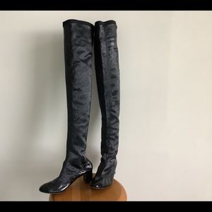 CHANEL SZ 39.5 Stretch Leather Thigh High Boots